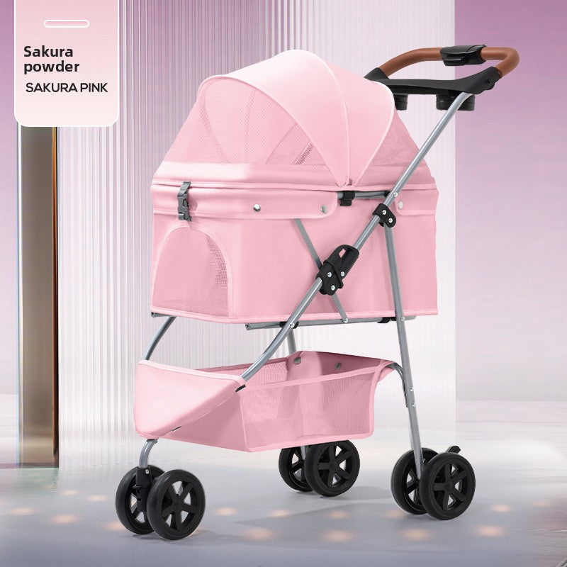 Three-wheel foldable pet stroller with tray