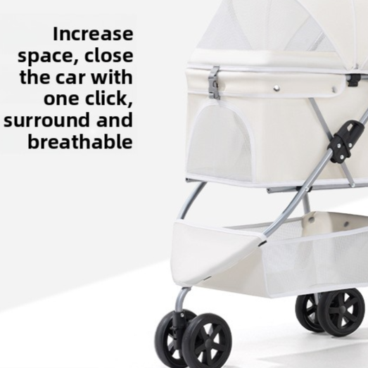Three-wheel foldable pet stroller with tray