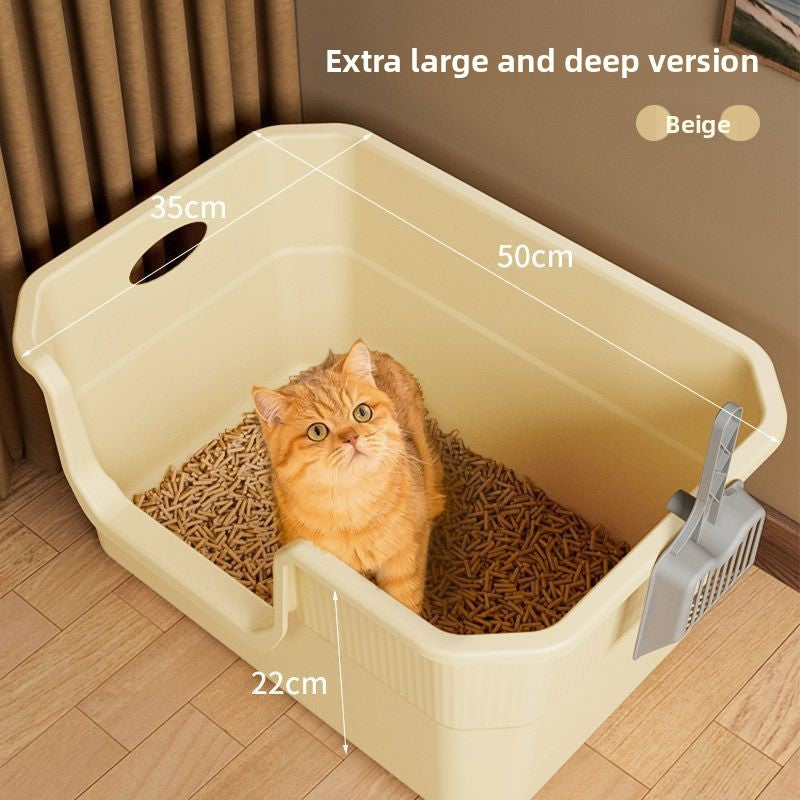 Extra Large Open Cat Litter Box Semi-Enclosed Pet Toilet