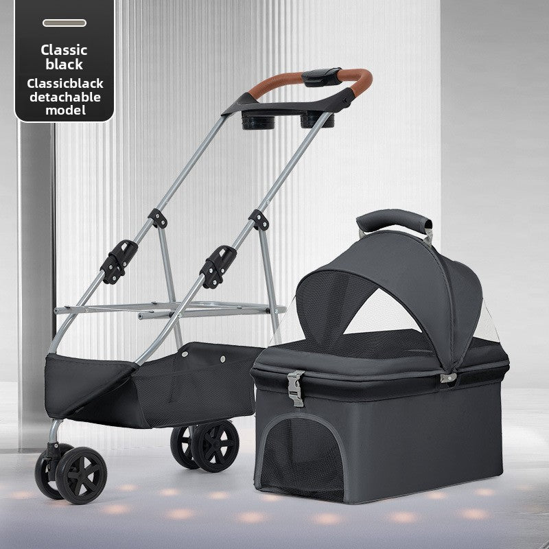 Three-wheel foldable pet stroller with tray