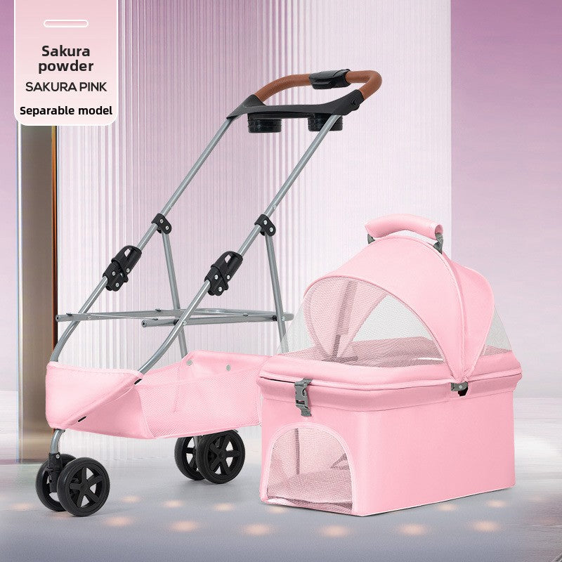 Three-wheel foldable pet stroller with tray