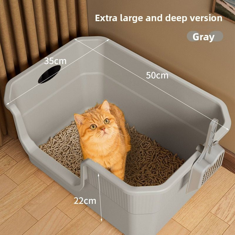 Extra Large Open Cat Litter Box Semi-Enclosed Pet Toilet
