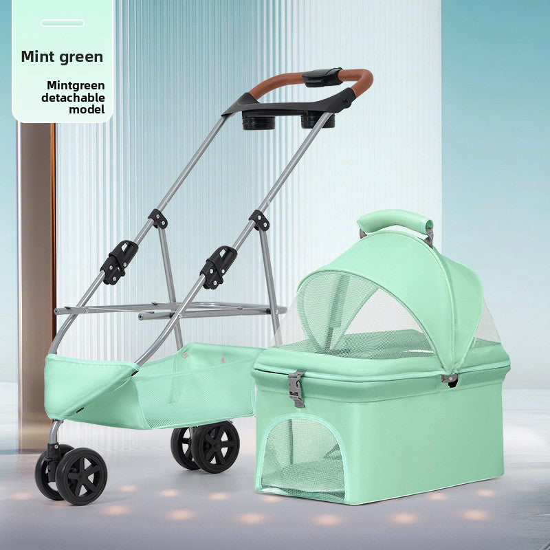Three-wheel foldable pet stroller with tray