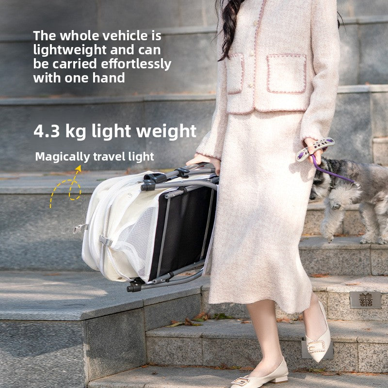 Three-wheel foldable pet stroller with tray